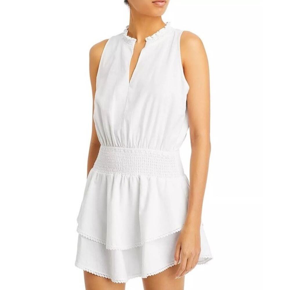 Aqua Womens Smocked Linen Above Knee V Neck Mini Dress Sleeveless SIZE M NWT $88